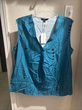Shall We Sleeveless Teal V-Neck Printed Top XL NWT